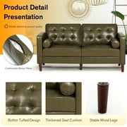 ACMEASE Classic Faux Leather Tufted Backrest Loveseat with Two Bolster Pillows, Olive Green