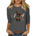 thumbnail image 2 of GaThRRgYP Women's Long Sleeve Tops,Women's New 3/4 Sleeve Western Style Printed Casual Top T-shirt Gray M, 2 of 4