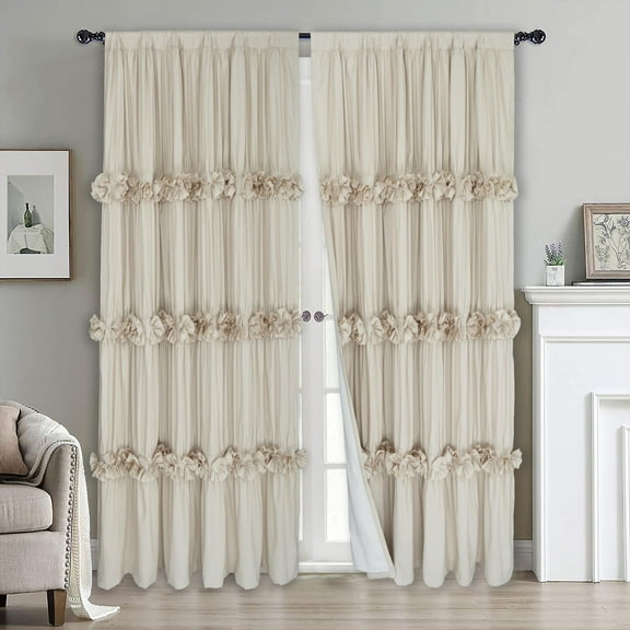 HIG Uptown Modern Camel Solid Print Geometric Rod Pocket Blackout Curtains, 54" x 84" (2 Panels)