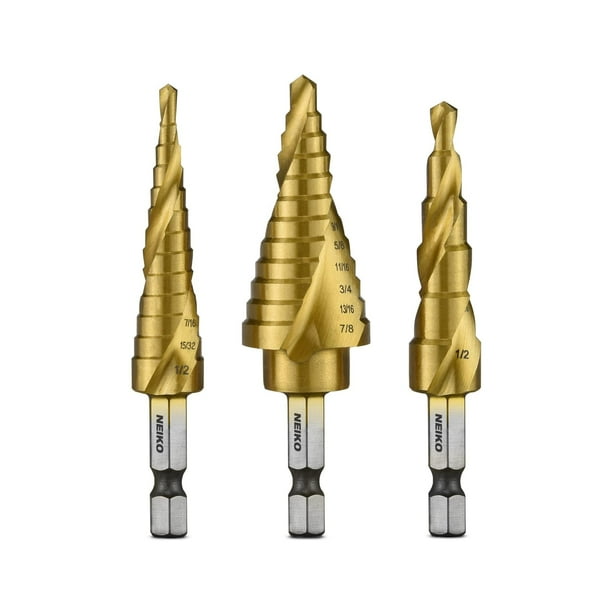 Juego de brocas escalonadas NEIKO 10181A, ranuradas en espiral, 3 piezas