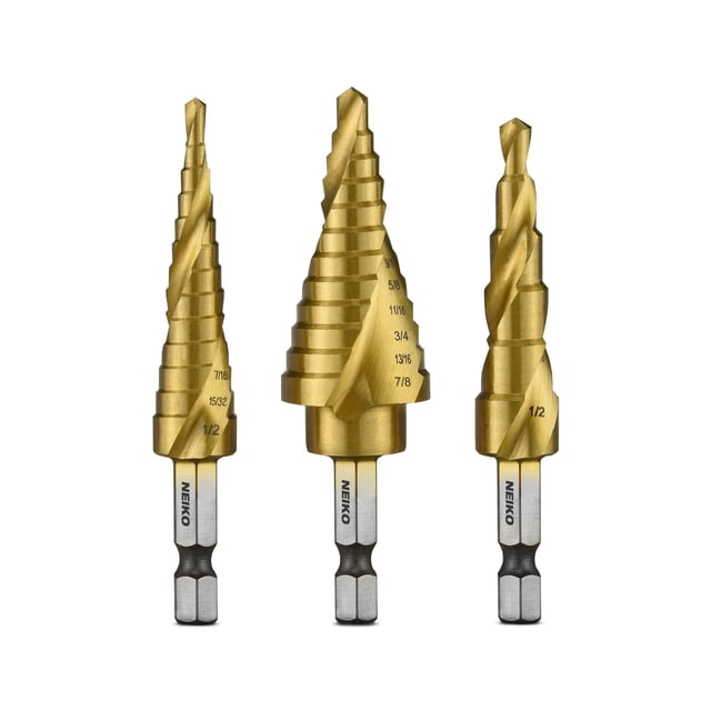 Juego de brocas escalonadas NEIKO 10181A, ranuradas en espiral, 3 piezas