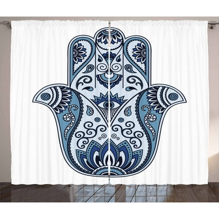 Indigo Bedroom Ideas Hamsa Curtains 2 Panels Set, Mystic Pagan Talisman Ancient Culture Protective Power Luck Evil Eye, Window Drapes for Living Room Bedroom, 108W X 84L Inches, Pale Blue Indigo Baby Blue, by Ambesonne ()