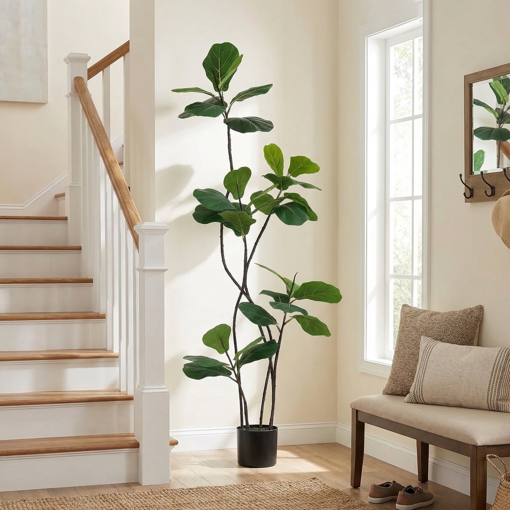Easy4Home 6FT Artificial Plant Fake Ficus Tree Potted Indoor Faux Floor Plant for Home Office Decor