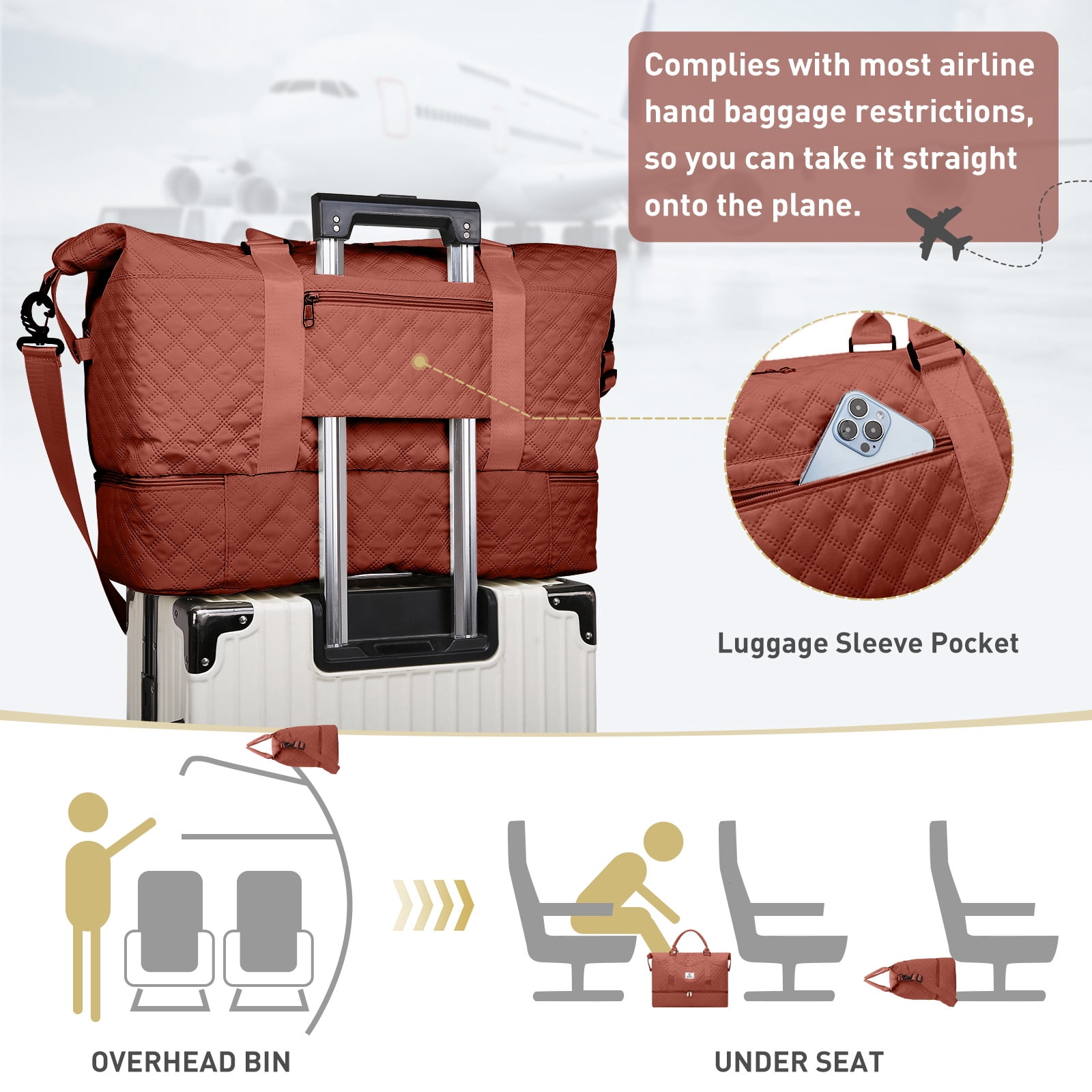 Gynky Travel Duffle Bag Weekender Bags for Women with Shoe Compartment Carry on Overnight Bag Gym Duffel Bag with Wet Pocket Hospital Bags for Labor and Delivery