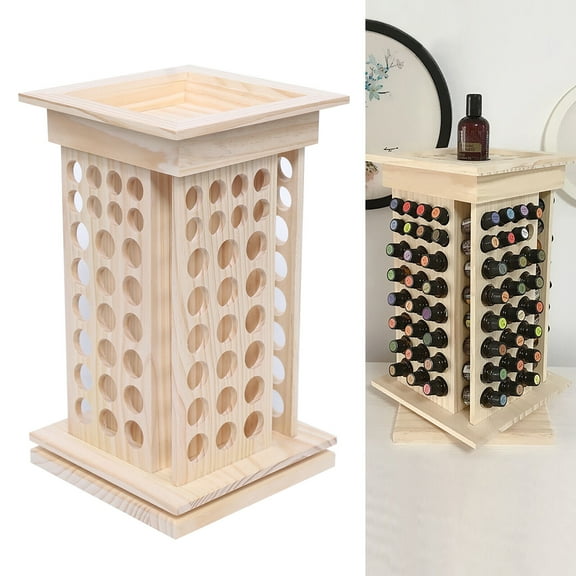 Natural Wooden Essential Oil Display Rack – 360° Rotating Organizer with 104 Slots, Multi-Tier Stand for Oils, Perfumes & Cosmetics, Handmade & Durable