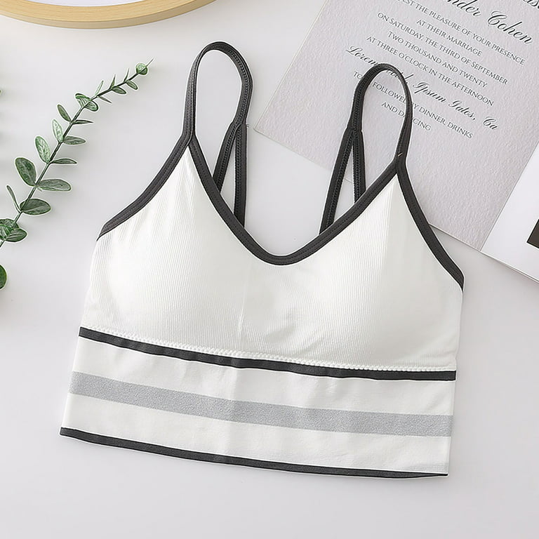 Sports Bras for Women Quick-Dry Padded Wirefree Workout Crop Striped Tank  Tops Camisole Yoga Fitness Running Gym (One Size, White)