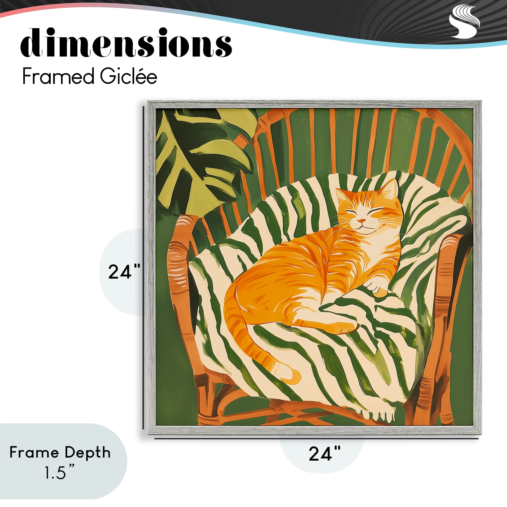 Stupell Industries Orange Cat in Rattan Chair Gray Framed Giclee Art, design by Walker Noble