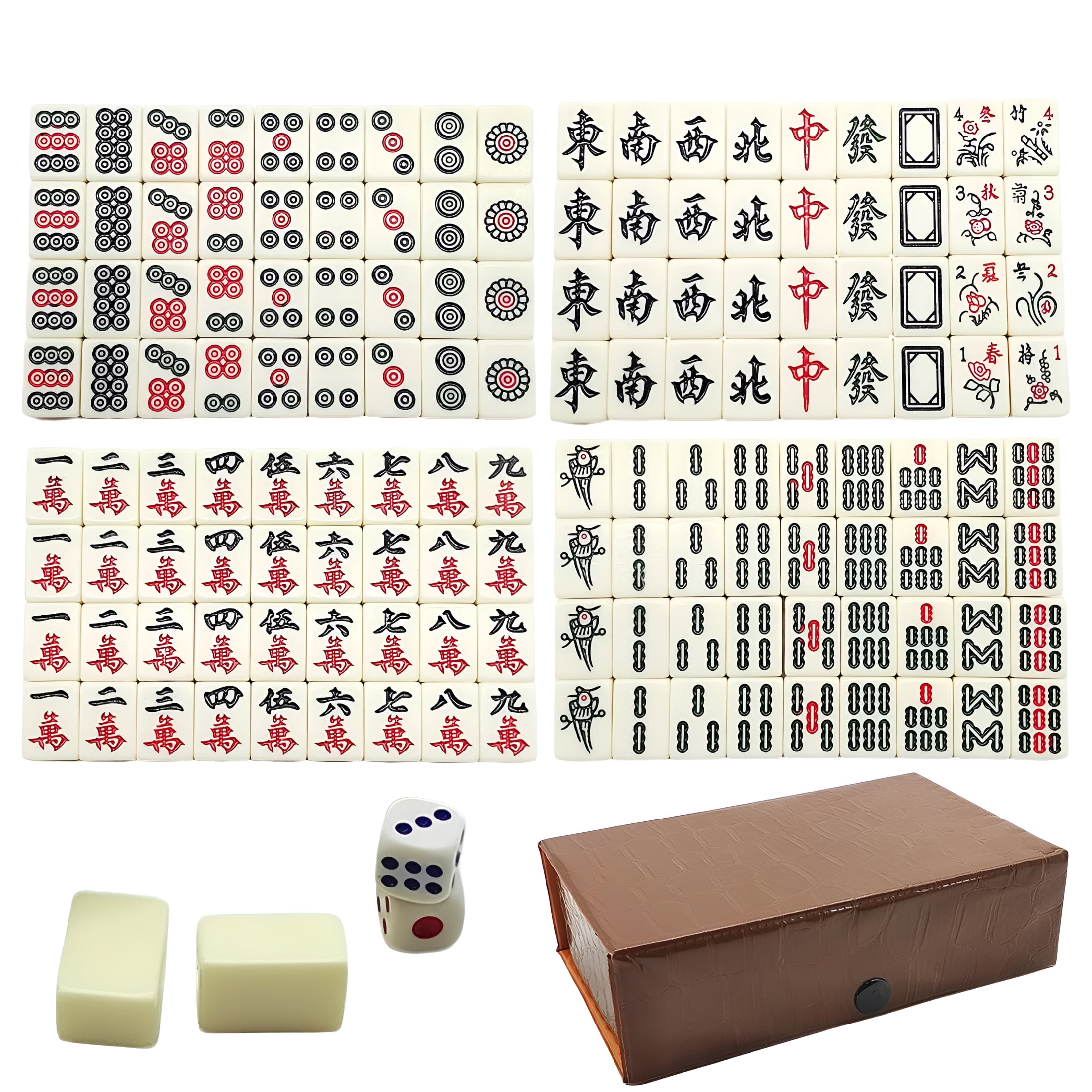 BESTSKY Chinese Mahjong Game Set | Mini Complete Majiang Set with 144 Tiles | Travel Mah Jong Set 2 Reserve Mahjong Tiles + 2 Dice for Adult Party Games