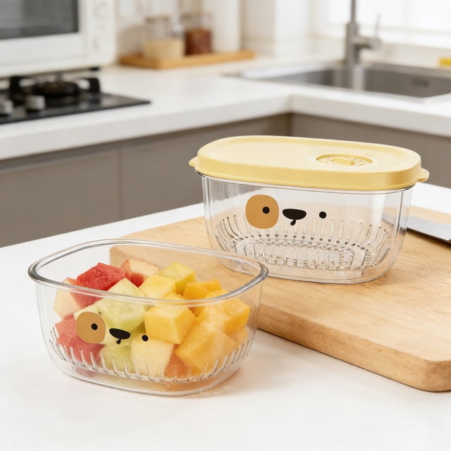 Weloille 400ml Refrigerator Storage Container (1 Piece), Kitchen Drainage Storage Box, Food Grade Plastic, Versatile Organizer for Fridge