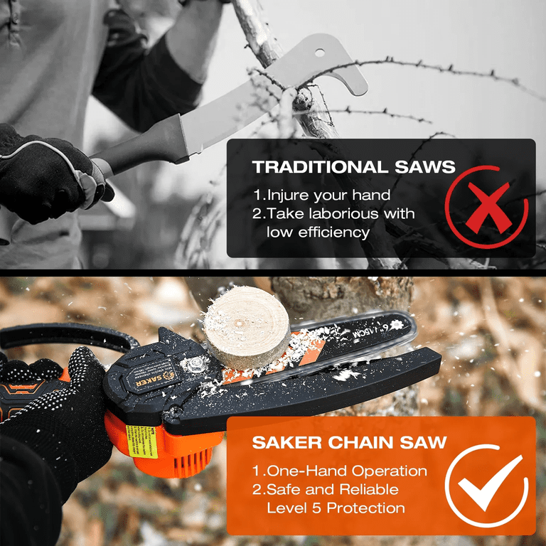 Saker Mini Cordless Chainsaw 6 inch, 22V Battery photo 6