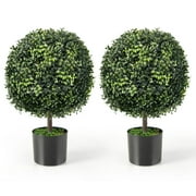 Costway 2PC 22'' Artificial Boxwood Topiary Ball Tree Office Garden Patio Desk Decoration