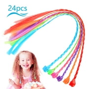 AirSMall 24pcs Nylon Braided Hair,Colorful Kid Braid Extensions Attachments 33cm Rainbow Clip-on Hair Pieces with Neon Clip Snaps for Cosplay Princess Girls Birthday Party Dance Favors