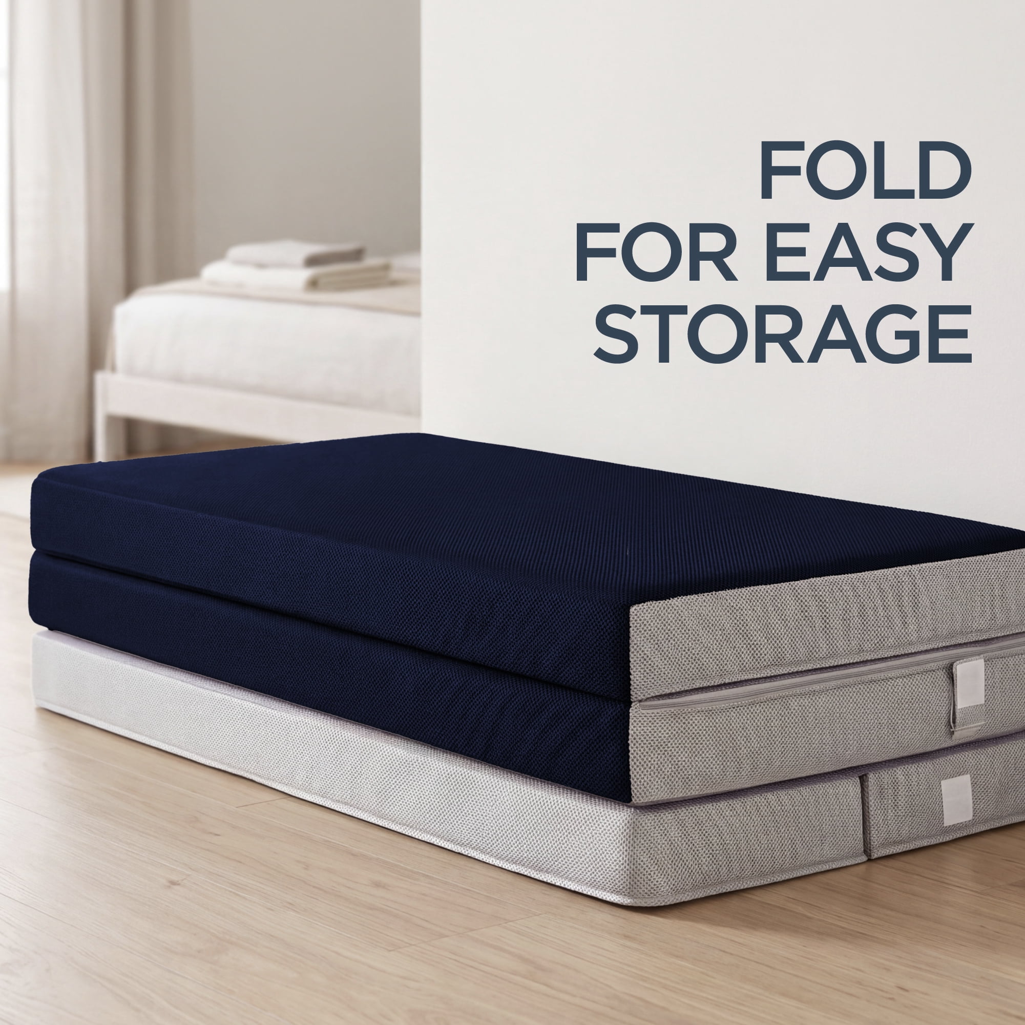 Best Choice Products 4in Thick Folding Portable Queen Tri-Fold Mattress w/ Carry Case, Washable Cover - Midnight Blue