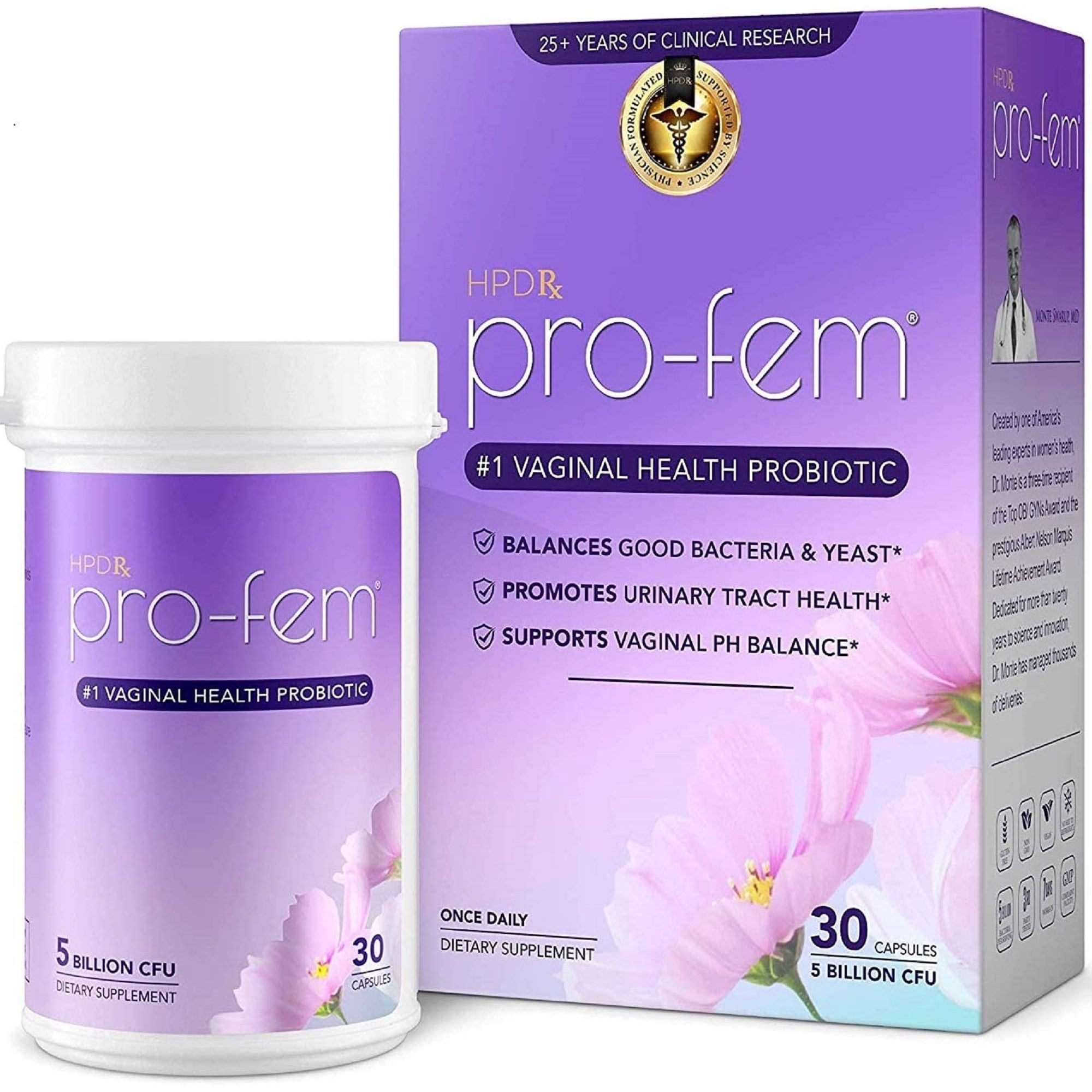 HPD Rx Pro-Fem #1 Vaginal Health Probiotic, Clinically Proven to Promote Yeast & PH Balance, Urinary Tract Health, Feminine Probiotics, 30 Capsules, 1 Pack