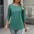 thumbnail image 5 of FAIWAD Womens Tops Casual 3/4 Length Sleeve Crew Neck Button T-Shirts Solid Color Loose Work Daily Blouses, 5 of 9
