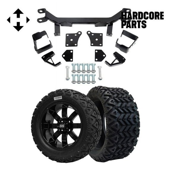 Hardcore Parts 6" Drop Axle Lift Kit for EZGO TXT/PDS (1994.5-2001.5) Electric Golf Cart with 14" Black 'TEMPEST' Wheels and 23"x10"-14" DOT rated All-Terrain tires