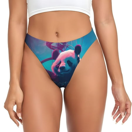 Rateoe DJ Panda Hot Air Balloon Pattern Seamless Women Underwear Thongs No Show Ladies Thong No Line Breathable Comfortable Panties Undies for Women-3X-Large