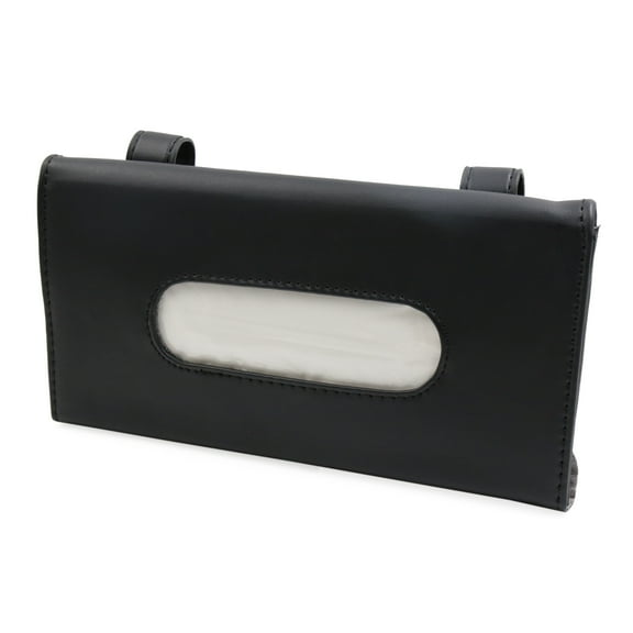Unique Bargains Sun Visor Car Facial Tissue Box Faux Leather Paper Holder Shell Cover Black