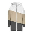 thumbnail image 2 of Women's Color Block Jacket Trendy Full Zip Loose Long Thermal Warm Fleece Hoodies Causal Long Sleeve Hooded Outfits (L, Khaki), 2 of 3