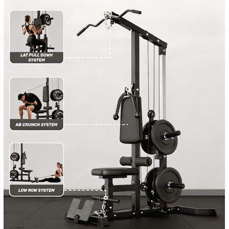 3 in 1 LAT Pulldown Machine, LAT Row Cable Machine with AB Crunch, LAT Tower with Cable Row Attachments, Pulley Stations for Home Gym