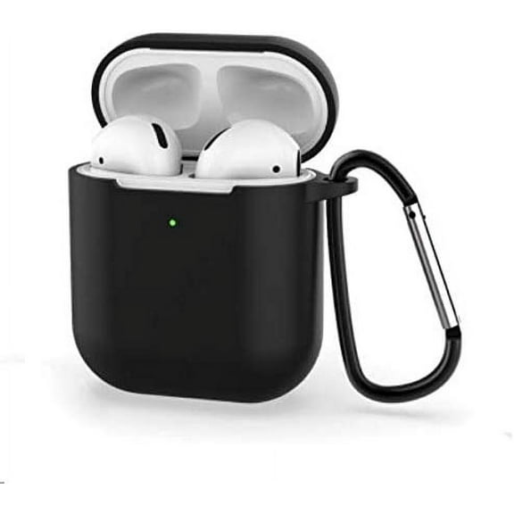 Airpods 2 Case Protective Airpods Cover Soft Silicone Chargeable Case Protective Silicone Skin Cover Case Earphone Sleeve Airpods Headphone Shockproof Case Anti-Lost Carabiner (Black)