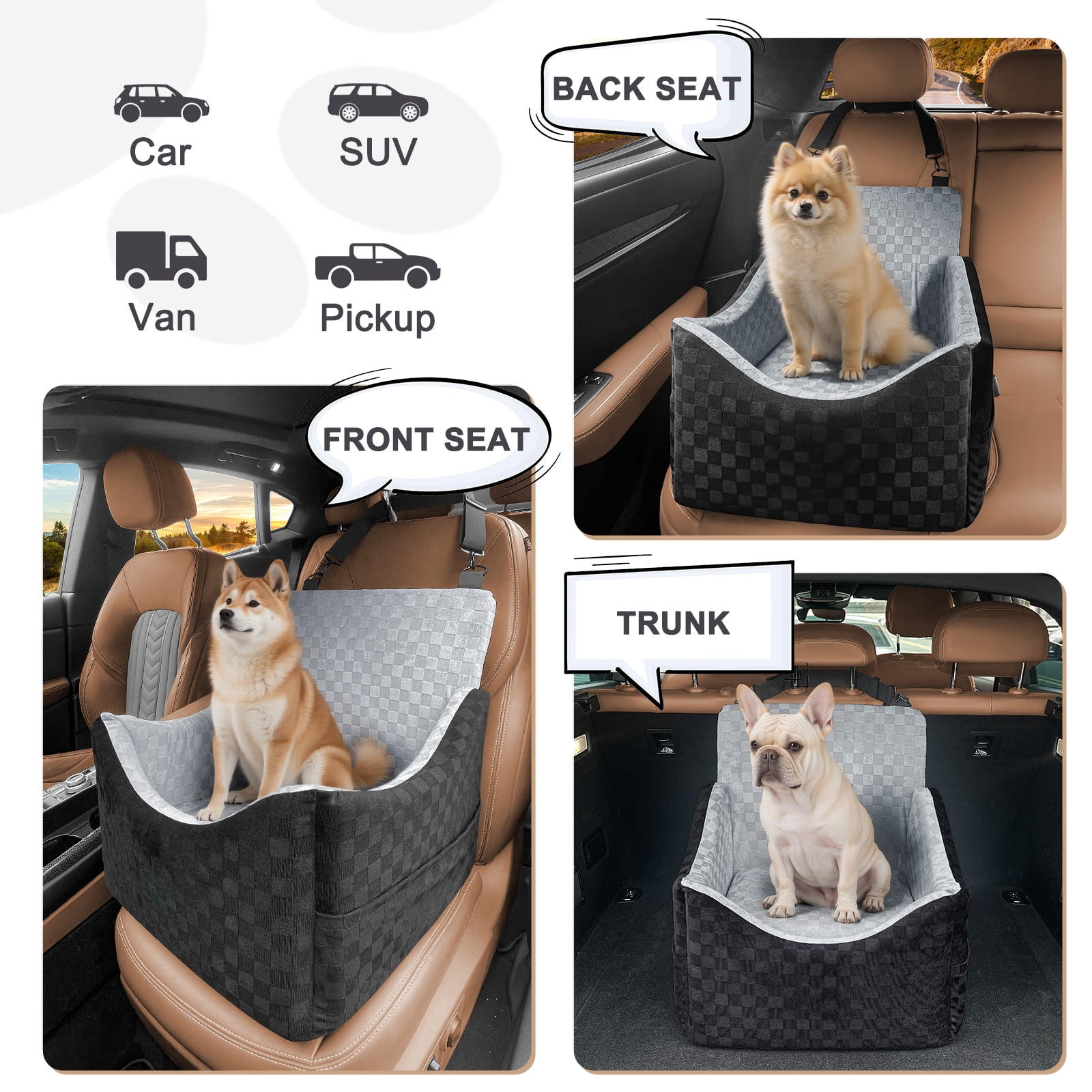 Dog Booster Car Seat for Small Medium Dogs, Washable Dog Car Seats with Detachable Cover, Egg Crate Foam Puppy Car Seat, Portable Pet Car Seat, Safety Belts, Storage Pockets, up to 30 lbs, Medium