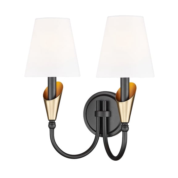 Z-Lite Claudelle 2 Light Wall Sconce in Matte Black   Modern Gold color, Steel frame
