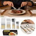 thumbnail image 1 of BotaniNest 24 Piece Gold Plated Stainless Steel Tableware With Star Pattern Fork And Spoon For Home Use In Western Cuisine. Polished + Proof Durable. Packaging. Suitable For Fami, 1 of 7