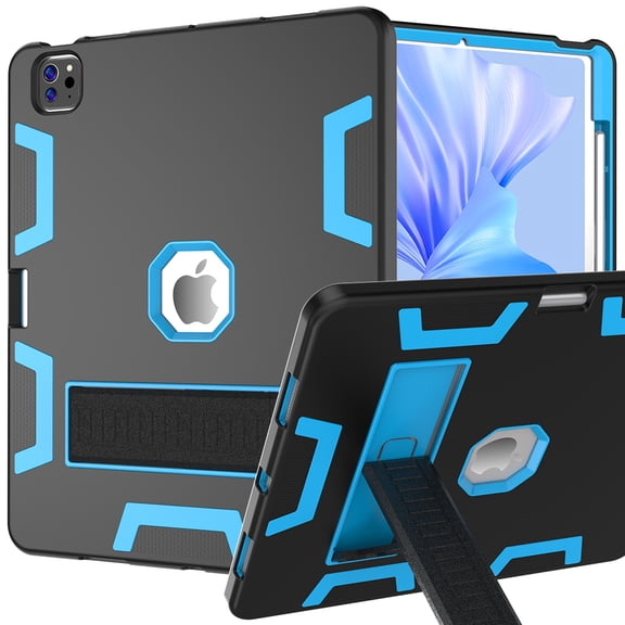 ELEHOLD for iPad Pro 13 (M4) 2024 Protective Case, Rugged Shockproof Heavy Duty PC TPU Cover Built-in Kickstand Pencil Holder , Blackblue