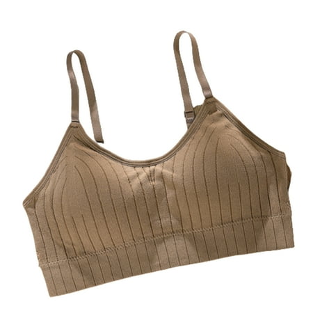 

JUNTEX Women Seamless Push Up Bra Ribbed Striped Wirefree Padded Bralette with Adjustable Straps Solid Color Sports Underwear Camisole Tube Top
