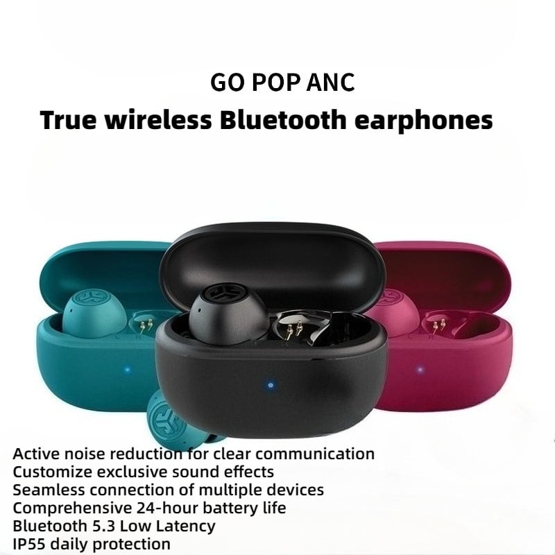 JLab GO POP ANC True Wireless Bluetooth Earbuds, Active Noise Cancelling Sports Earphones