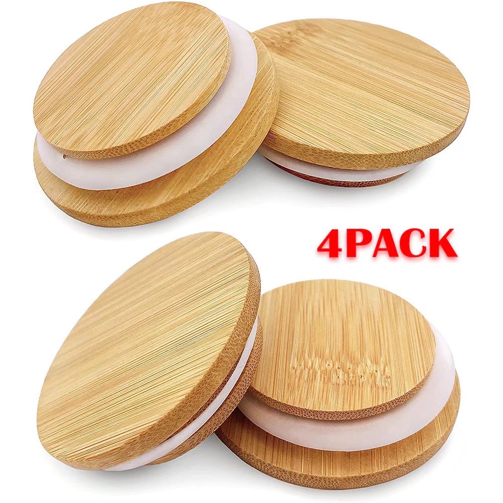 Haomacro 4 Pack Yogurt Jar Lids Set, Bamboo Wood Lids that Fit Yogurt