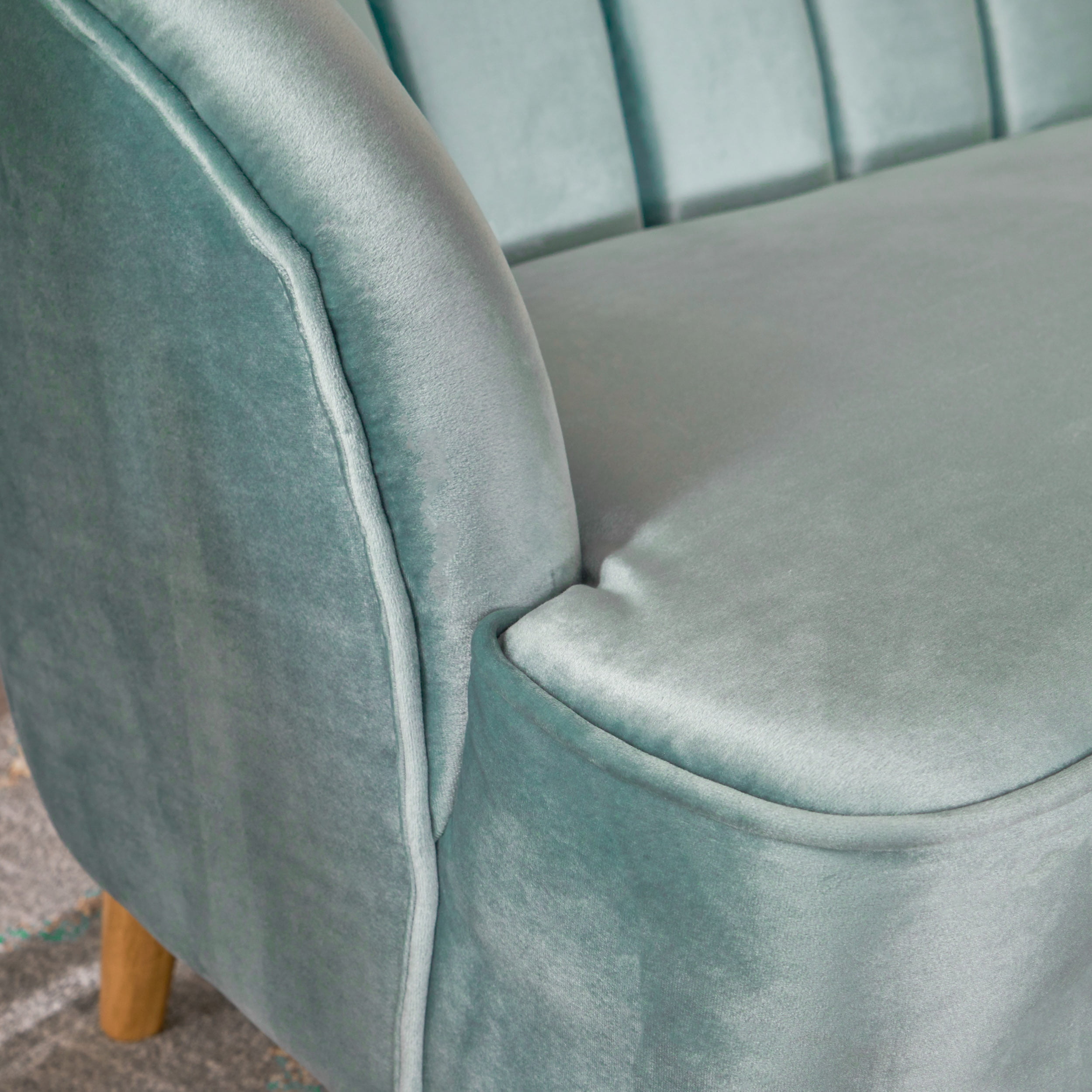 Noble House Albert Modern Velvet Scalloped Loveseat, Seafoam Blue
