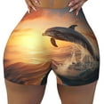 thumbnail image 2 of Fuzoiu Sunset Dancing Dolphin A Print Women's Workout Shorts,Workout Biker Shorts Women,Exercise Fitness Shorts,Scrunch Short, Athletic Shorts for Gym Yoga Running Sport Active-X-Large, 2 of 8