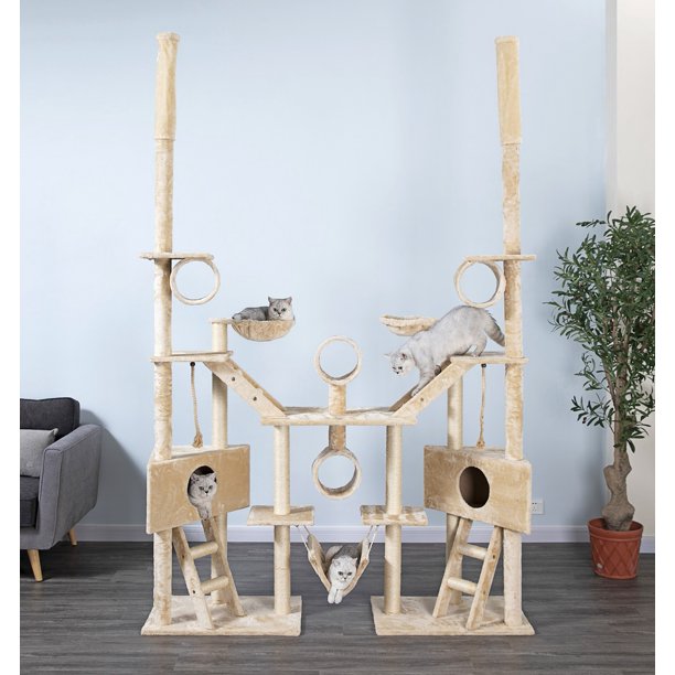 Go Pet Club 106in Cat Tree & Condo Scratching Post Tower, Beige