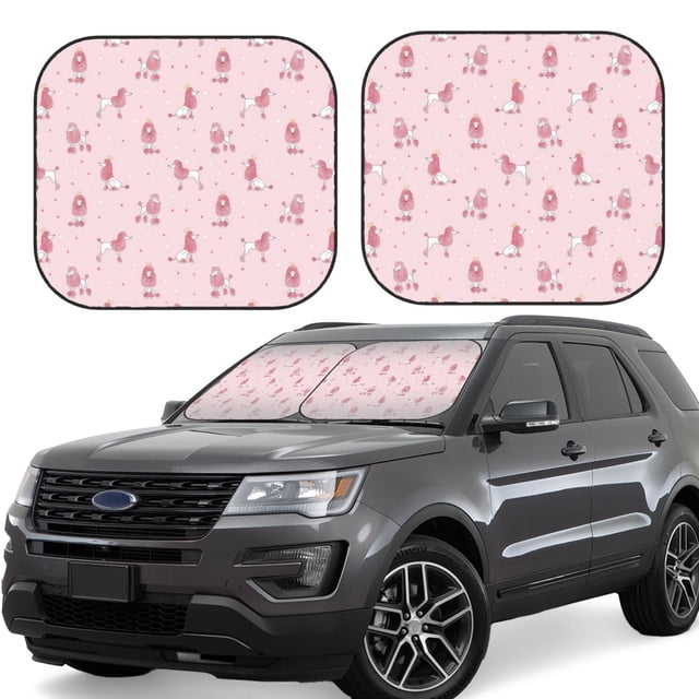 Balery Poodle Dog Parasol para parabrisas de coche de 2 piezas | Parasol plegable para parabrisas delantero de coche para la mayoría de sedanes-Small