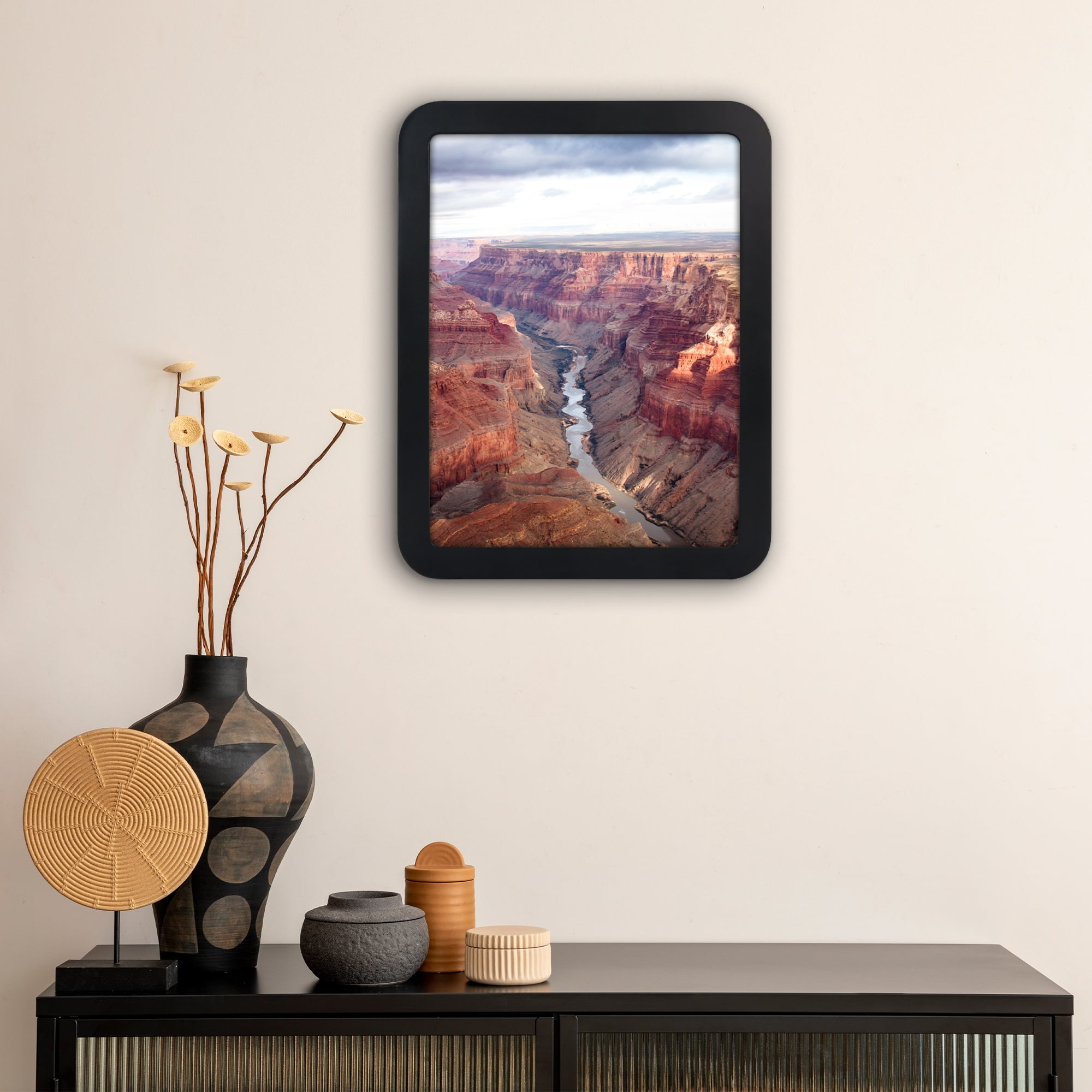 Americanflat 12x16 Picture Frame with Shatter-Resistant Glass Round Corner Molding Mod Collection - Black