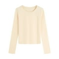 thumbnail image 4 of COMVALUE Long Sleeve Shirts for Women Crew Neck Tee Tshirts Casual Plain Basic Tops Loose Fit (Beige, L), 4 of 4