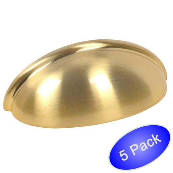 Cosmas 783BB Brushed Brass Cabinet Hardware Bin Cup Drawer Cup Pull - 3" Hole Centers - 5 Pack