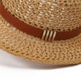 thumbnail image 5 of Karymi Sun Hats for Women Hollow Crochet Knit Flat Top Short Brim Straw Fedora Hat with Natural Jute Rope Band Sun Hat, Vintage French Style Beach Hat Kentucky Derby Hats for Women, 5 of 5
