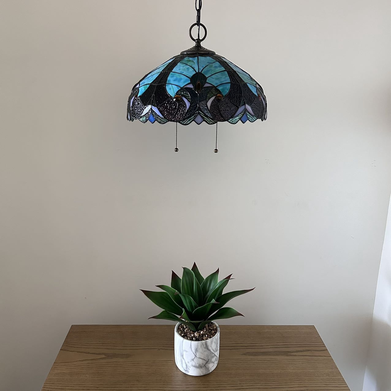 Stained Glass Pendant Lights Fixture Green Brown LED Bulb Included for Dining Room Hotel Restaurant Cafe 16"W*16"D*75"H