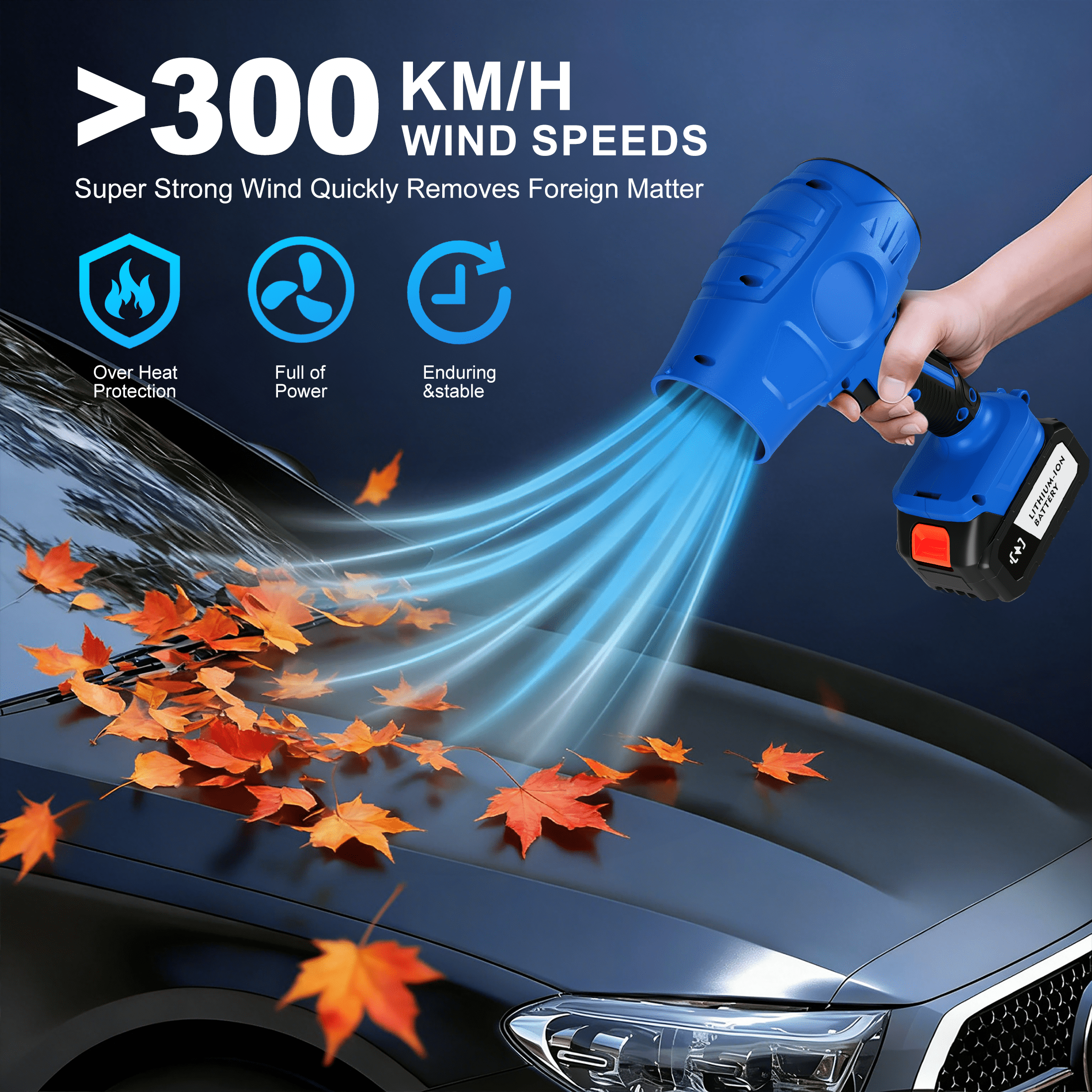 Brushless Cordless Leaf Blower 2 Batteries, Portable Dust Cleaner Handheld Blower Air Duster for Patio Cleaning, Lawn Care, Drying, Camping Blue