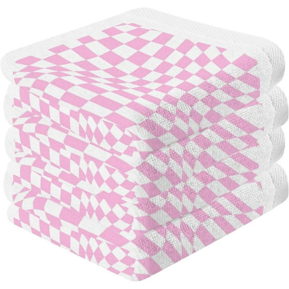 Coolnut 6 PCS Cotton Washcloths Towel Set, Highly Absorbent & Soft Baby Wash Cloths 12"x 12" Face Hand Towels for Bathroom, Multi-Purpose Fingertip Towels (Twisted Pink Plaid)