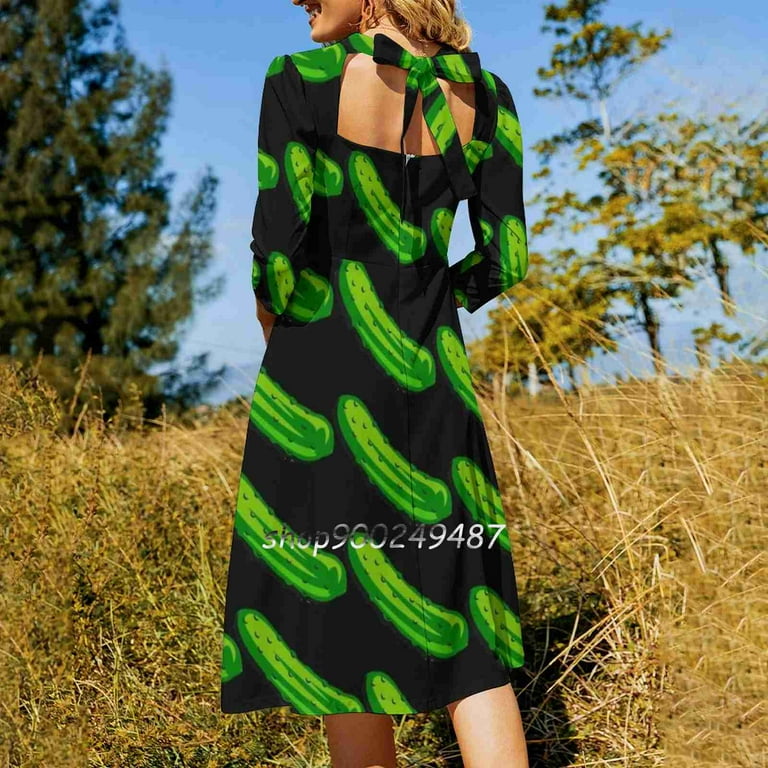 Pickle Ish Square Neck Dress Cute Loose Print Dresses Elegant Beach Party Dress Pickles Pickle Dill Green Kosher Cucumber Walmart
