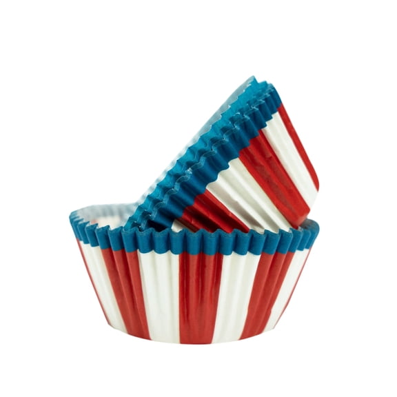 Red, White and Blue Pin Wheel Cupcake Liners (25pcs, Standard Size) Grease Resistant Cake Liners for Baking, Caking and Crafting by Bakell