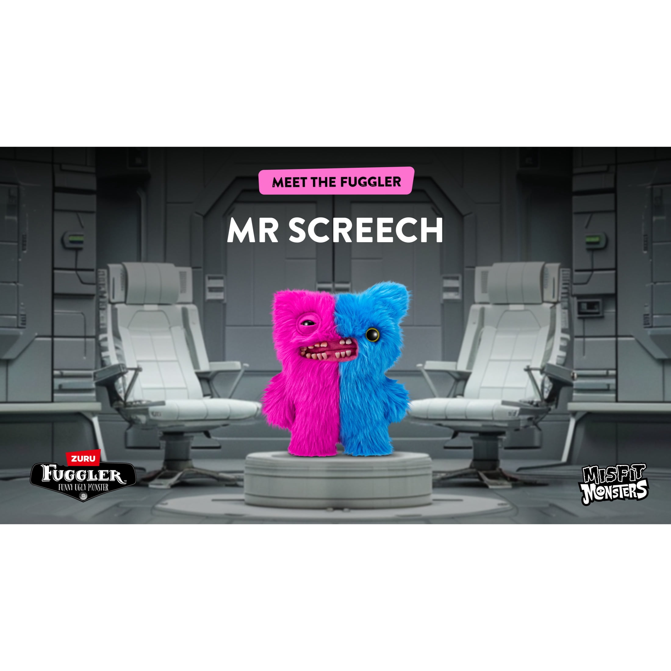 Fuggler Misfit Monsters 9 inch (Mr Screech - Pink & Blue), Ugly Monster Stuffed Animal Toy by ZURU