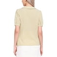 thumbnail image 3 of Camisa de cuadros para mujer INSPIRE CHIC con cuello Peter Pan, mangas cortas abullonadas, blusa de botones en color melocotón, talla XL, 3 of 6
