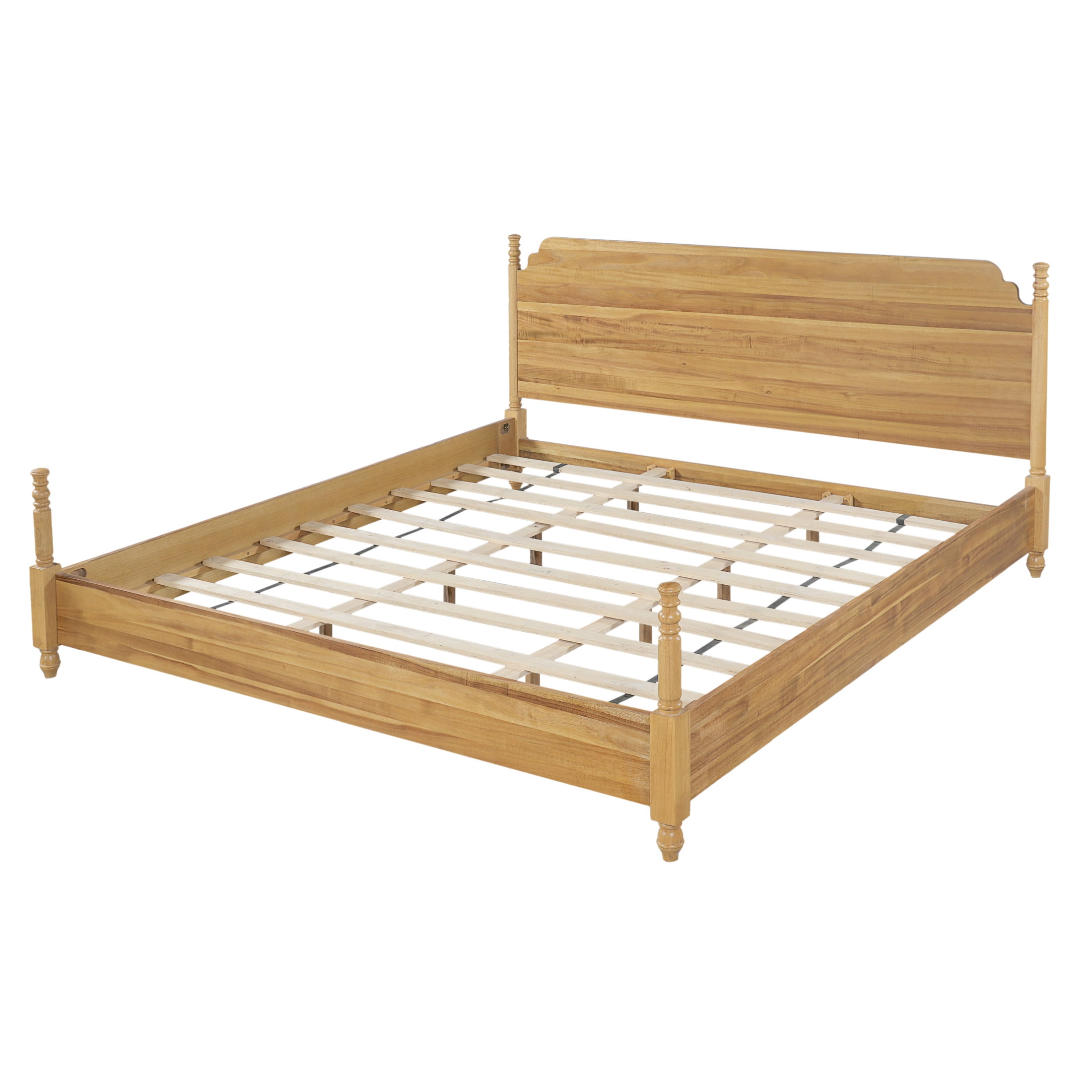 Christopher Knight Home Farmhouse King Platform Bed with Curved Headboard, Turned Legs, Teak Brown