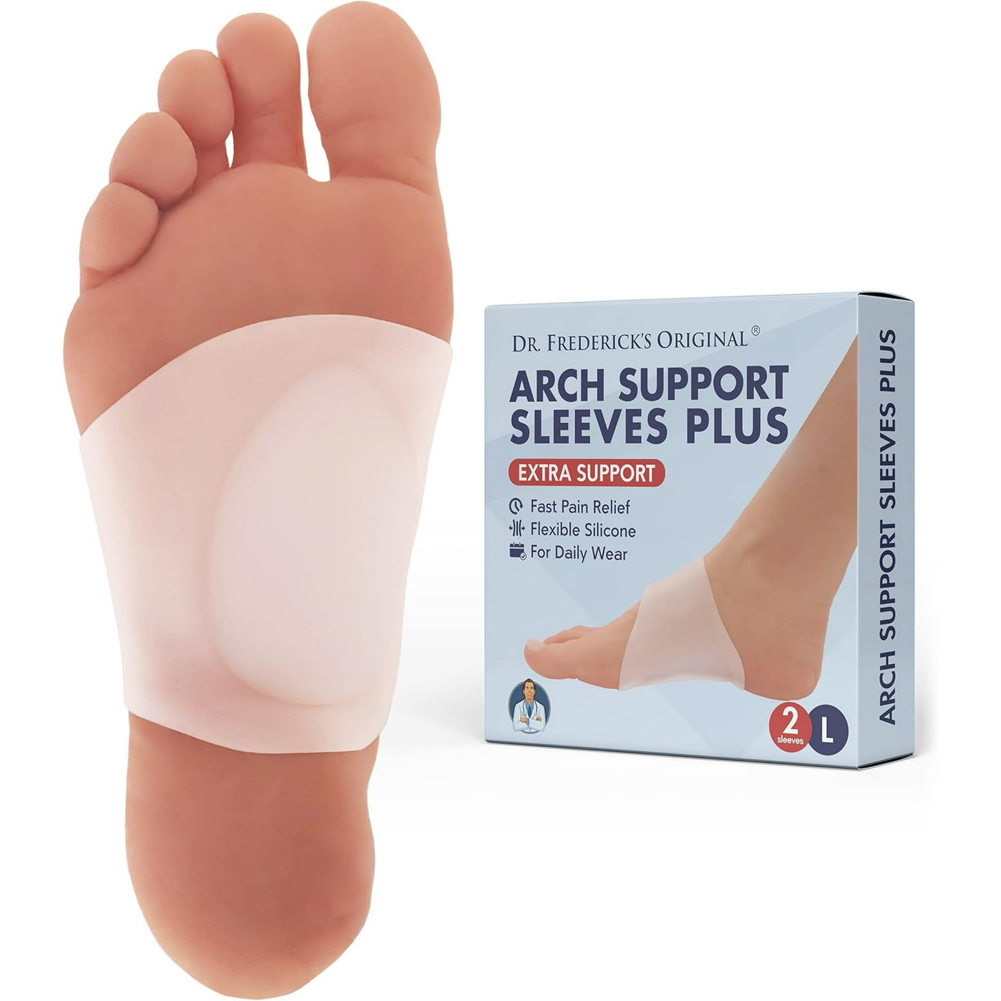 Dr. Frederick's Original Arch Support Sleeves Plus - Doctor Developed Flat Foot Arch Supports for Men & Women - 2 Pieces - Arch Pain Relief - Large/XL