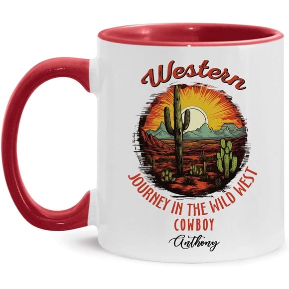 Journey in Wild West Cup Western Themed Accent Mug Cowboy Coffee Cup Gift for Cowboy Enthusiasts Western Cowboy Mug 11Oz Ceramic Cup for Boy